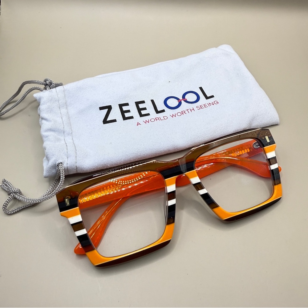 Zeelool Orange Stripe Square Eyeglasses, no prescription